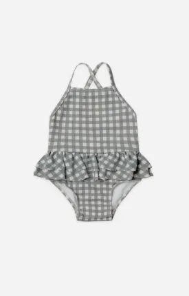 The Ruffled One-Piece Swimsuit - Seagreen Gingham - BABY