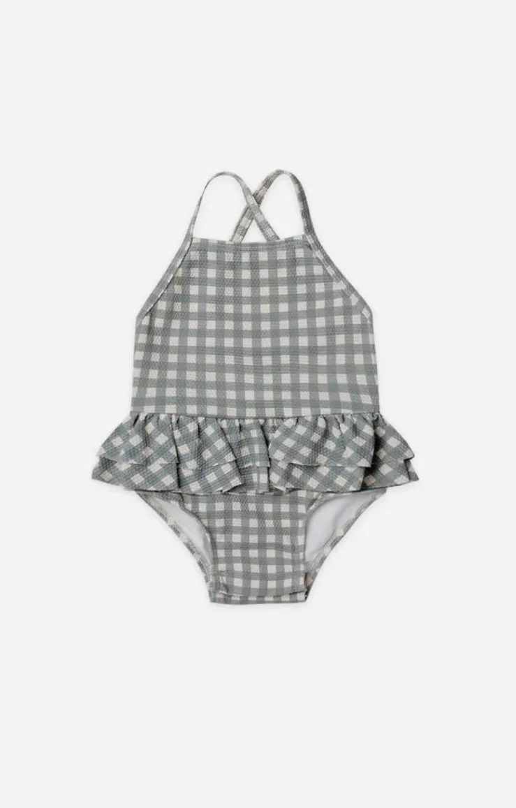 The Ruffled One-Piece Swimsuit - Seagreen Gingham - BABY