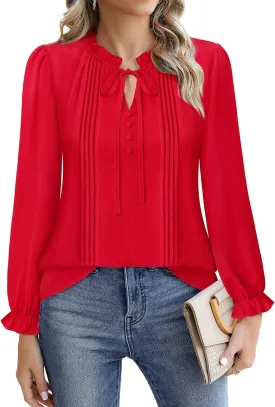 Timeson Women's Business Casual Tops Long Sleeve Work Blouses Chiffon Office Shirts