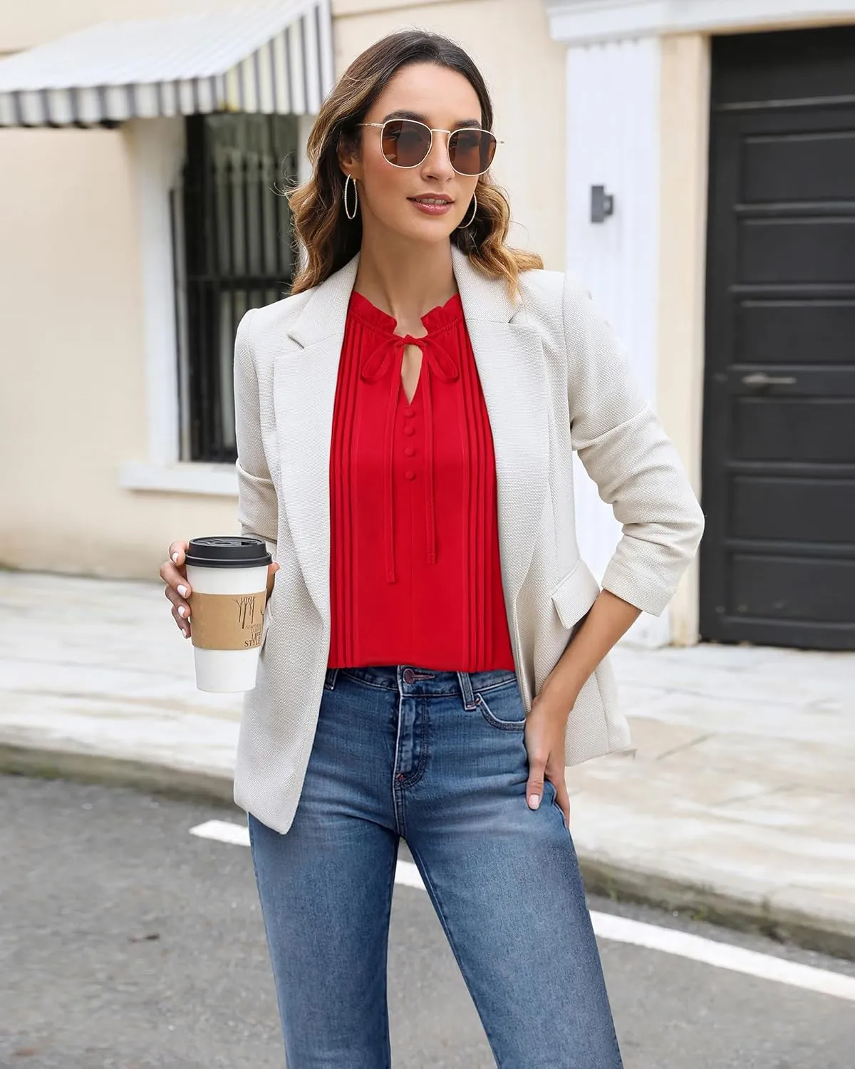 Timeson Women's Business Casual Tops Long Sleeve Work Blouses Chiffon Office Shirts
