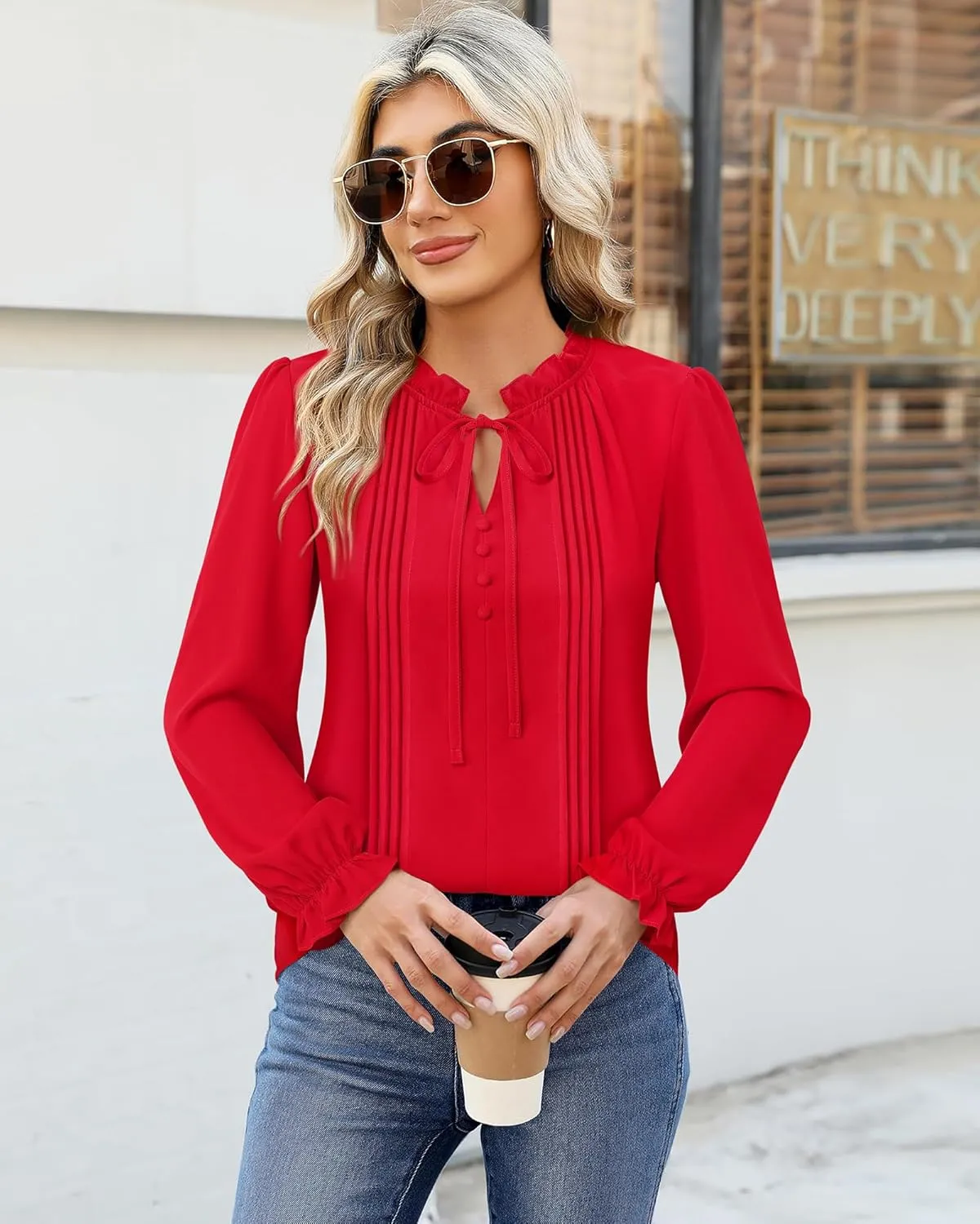Timeson Women's Business Casual Tops Long Sleeve Work Blouses Chiffon Office Shirts