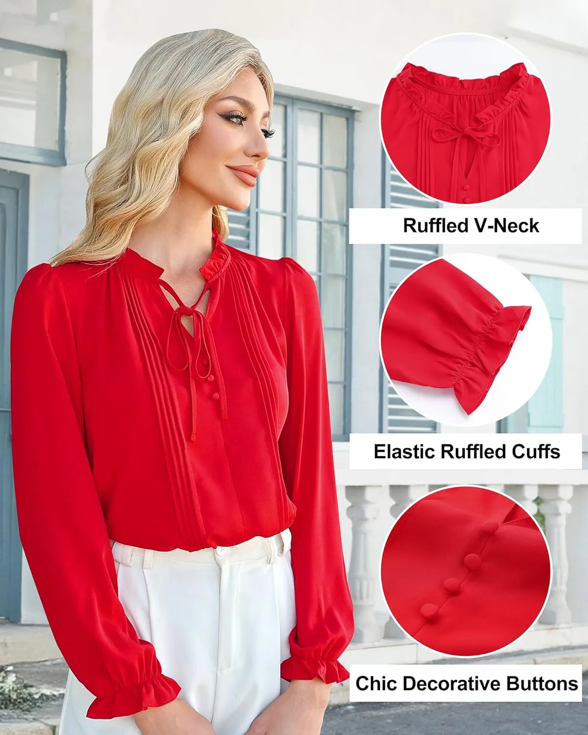 Timeson Women's Business Casual Tops Long Sleeve Work Blouses Chiffon Office Shirts