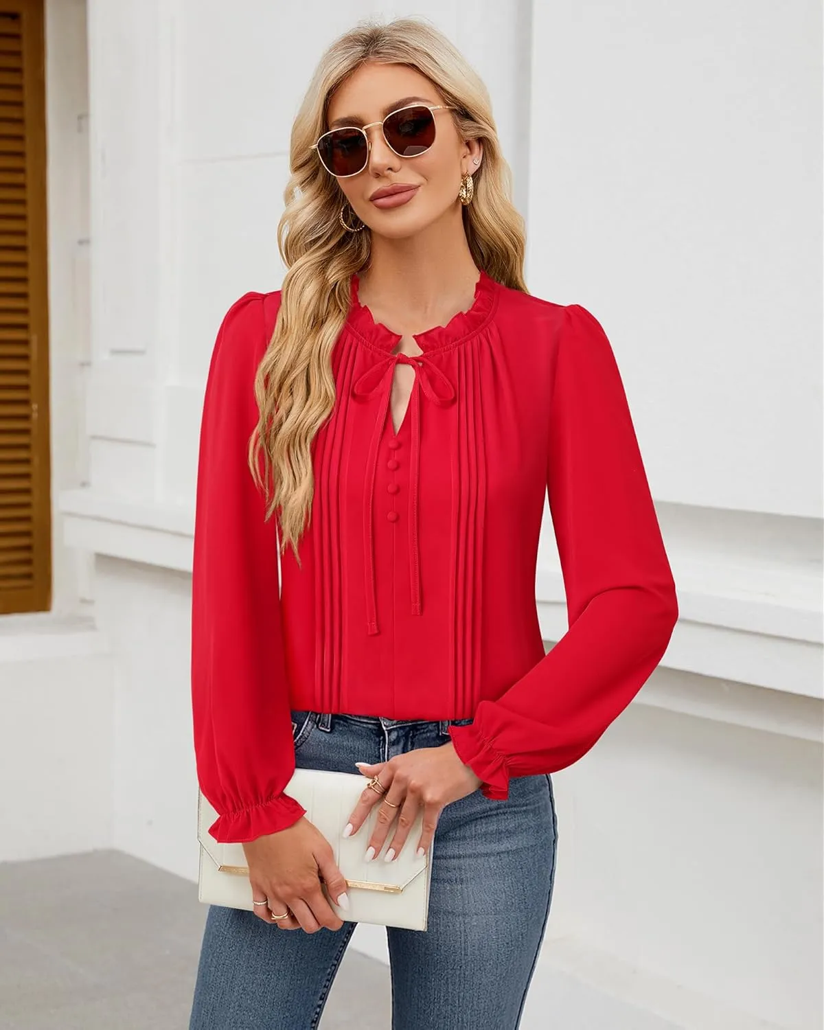 Timeson Women's Business Casual Tops Long Sleeve Work Blouses Chiffon Office Shirts