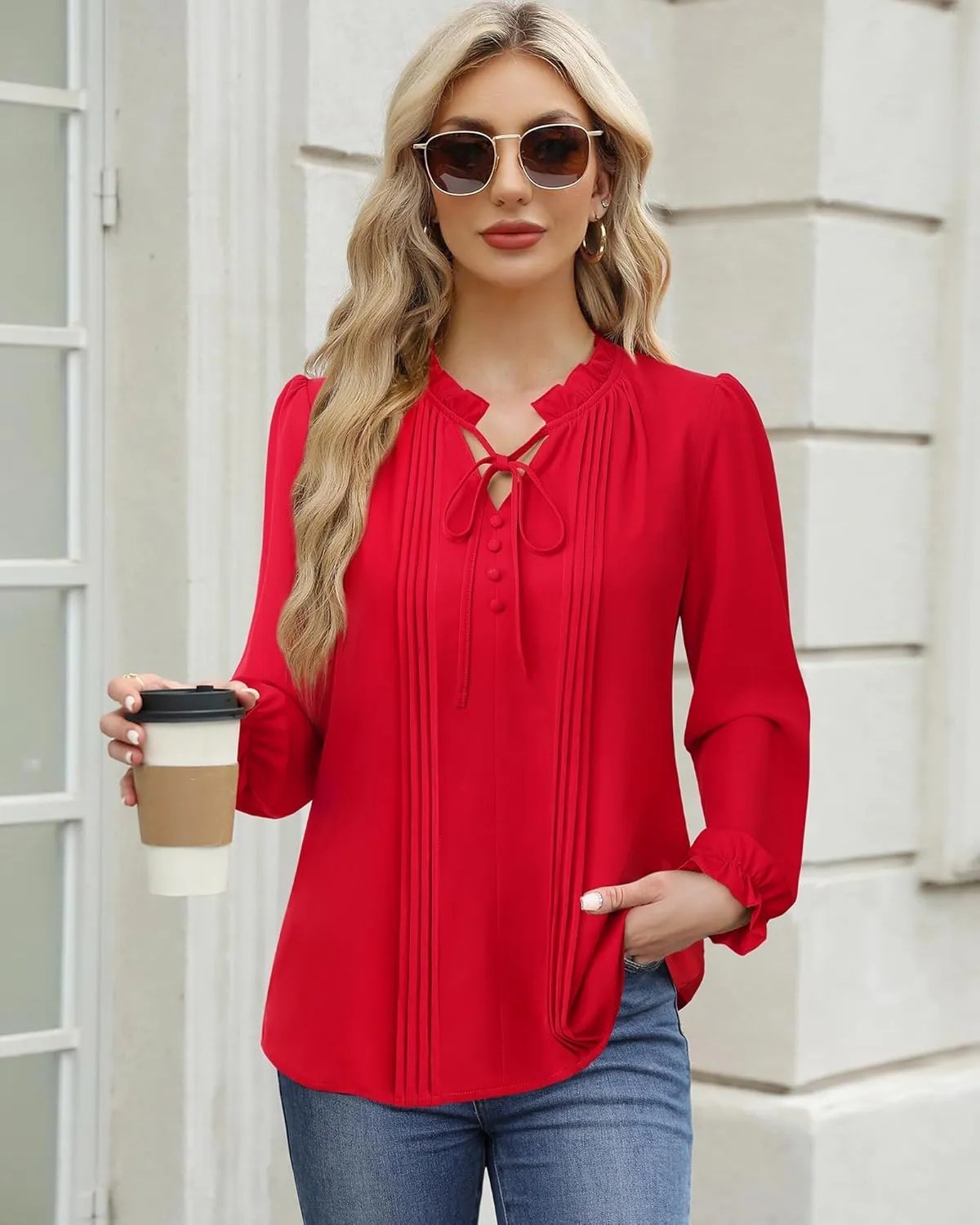Timeson Women's Business Casual Tops Long Sleeve Work Blouses Chiffon Office Shirts