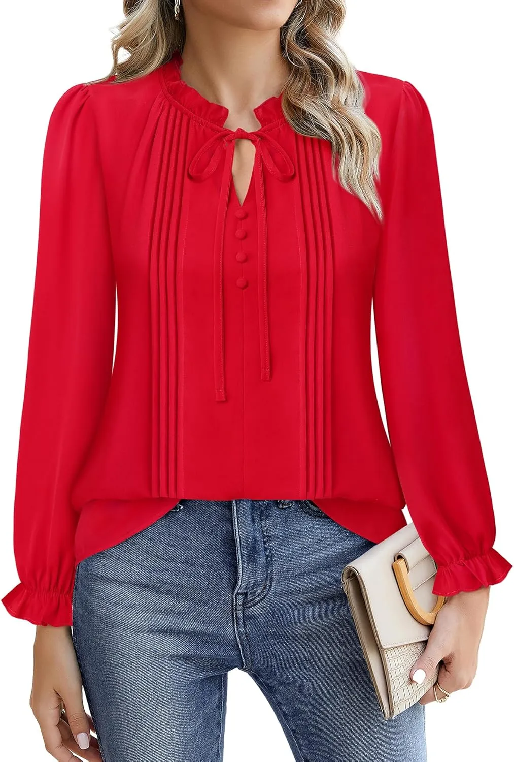 Timeson Women's Business Casual Tops Long Sleeve Work Blouses Chiffon Office Shirts