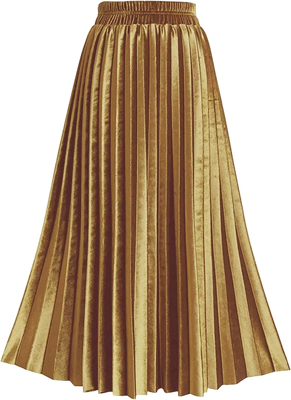 TONCHENGSD Women's High Elastic Waist Velvet Midi Long Pleated Swing Ruffled Skirt