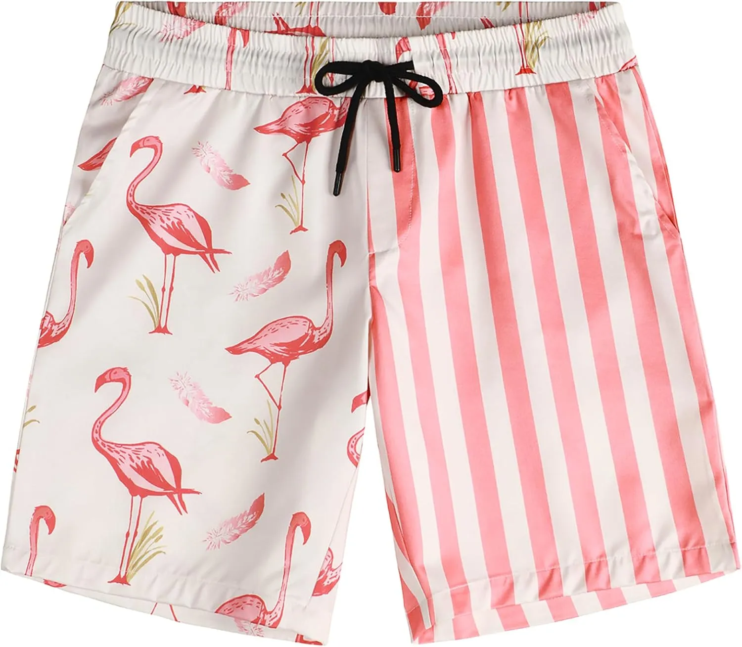 VATPAVE Mens Flamingo Hawaiian Sets Casual Short Sleeve Button Down Shirts Beach Outfits