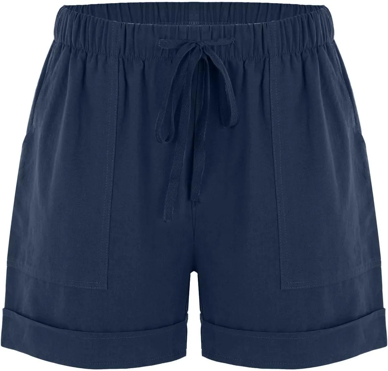 Women Casual Cotton Linen Shorts Drawstring Comfy Elastic Waist Shorts Summer Pull On Short with Pockets(S-3XL)