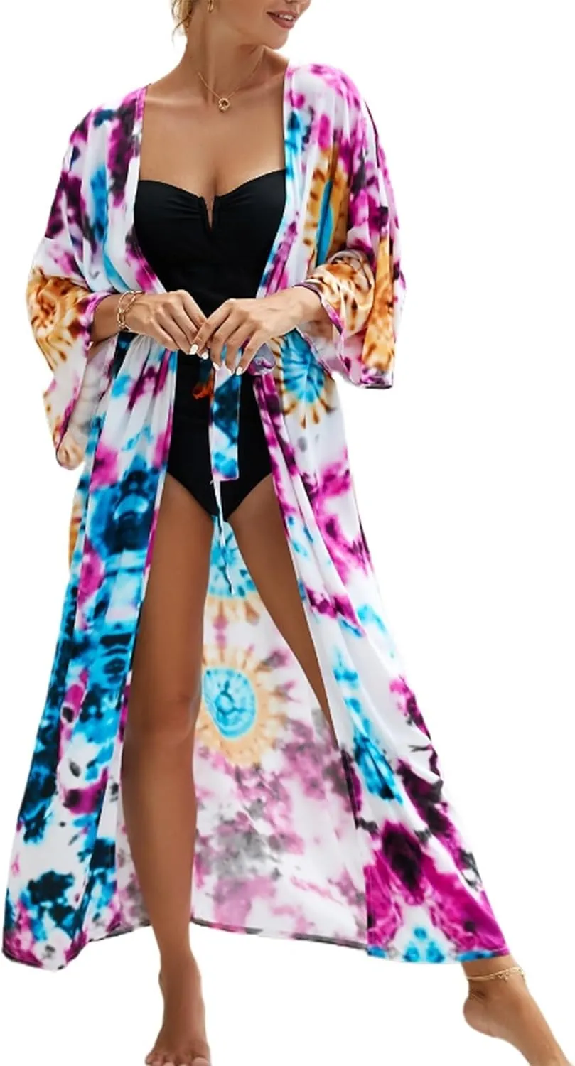Women Casual Open Front Lightweight Cardigan Long Beach Kimono Cover Up