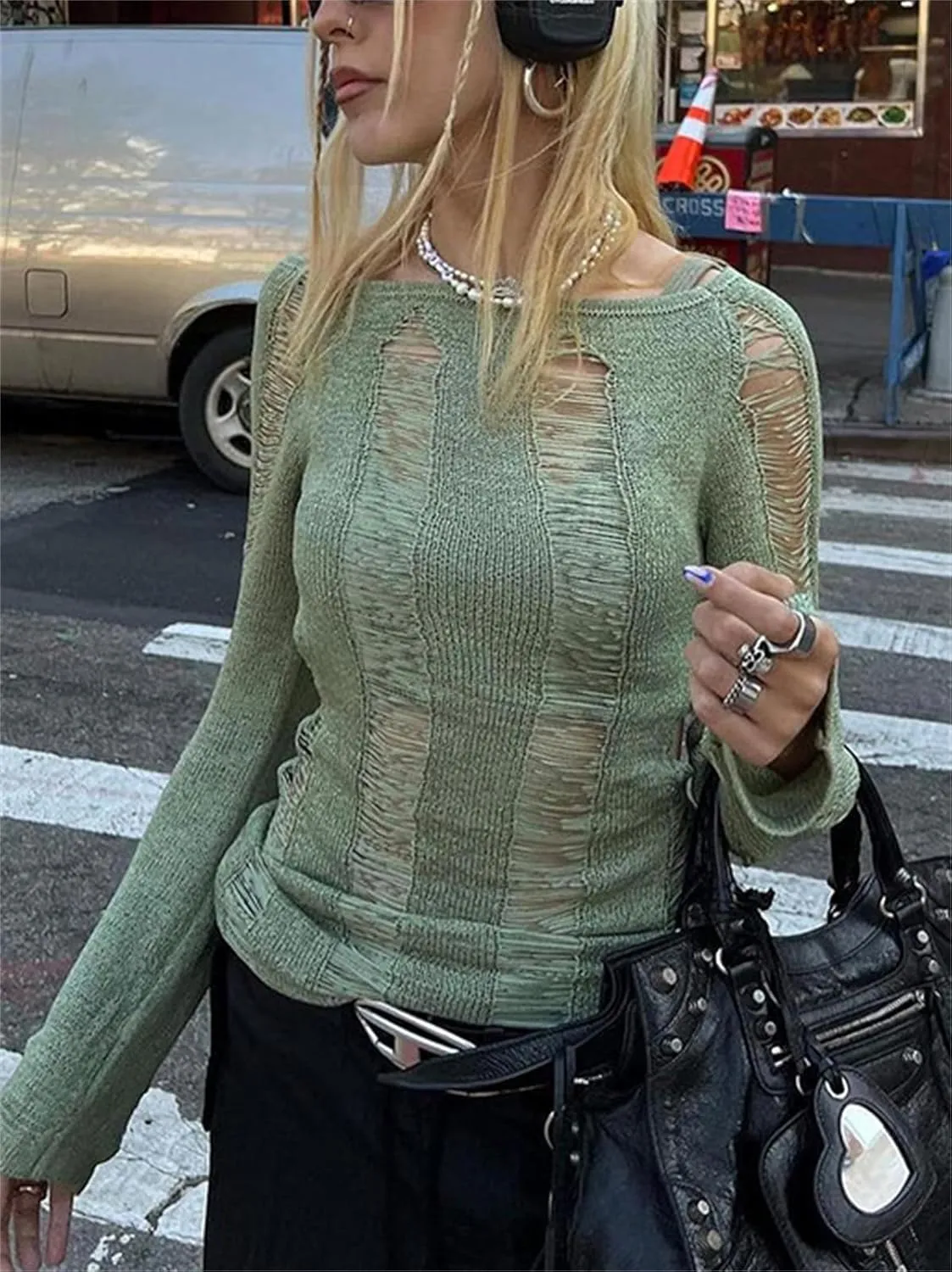 Women Crochet Knitted Dress Ripped Hollow Out Backless Long Sleeve Mini Sweater Dress Cutout Summer Beach Streetwear