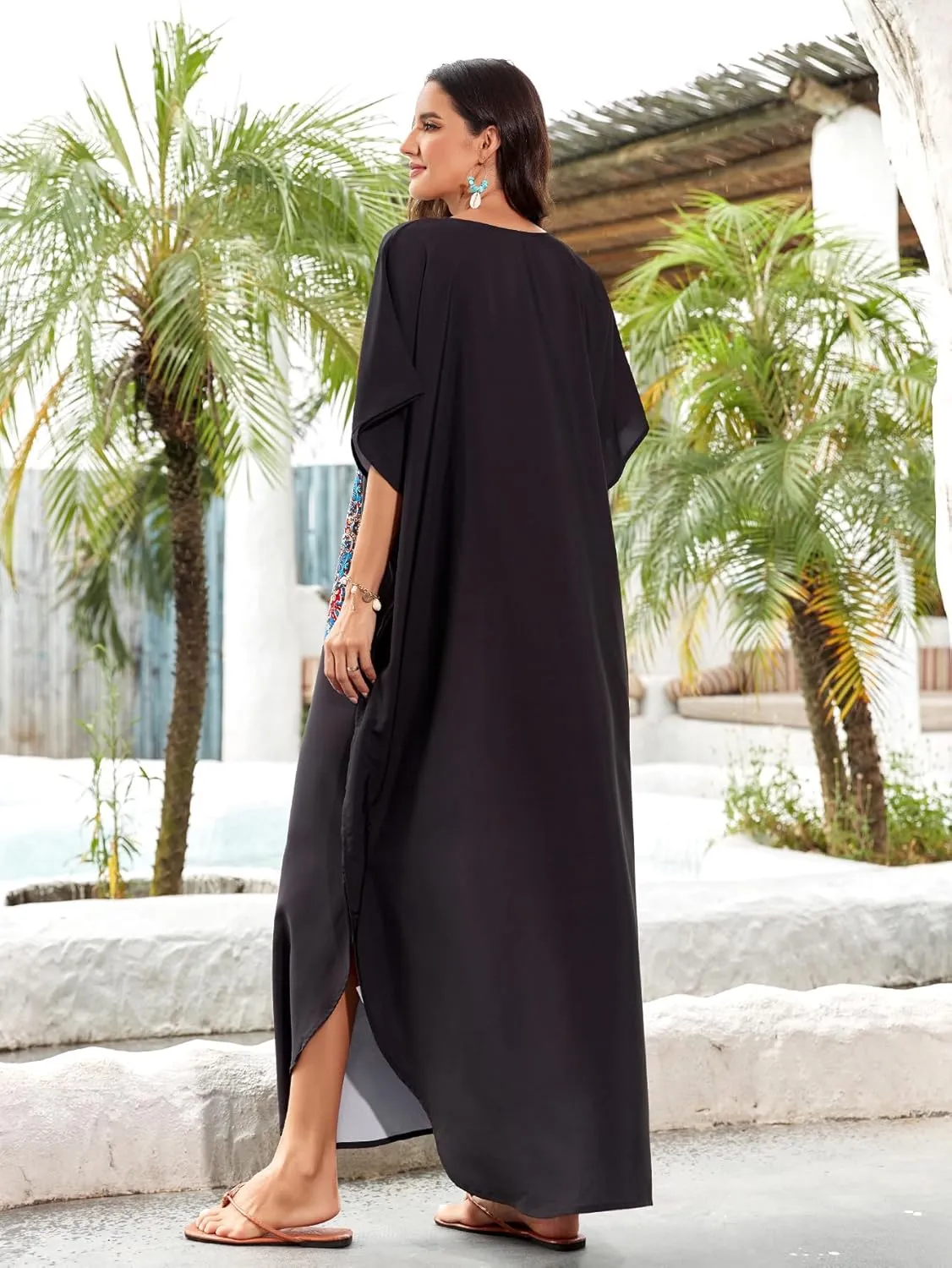 Women Kaftan Dress Coverups Swimwear Plus Size Floral Holiday Casual Dress Loose Fit One Size