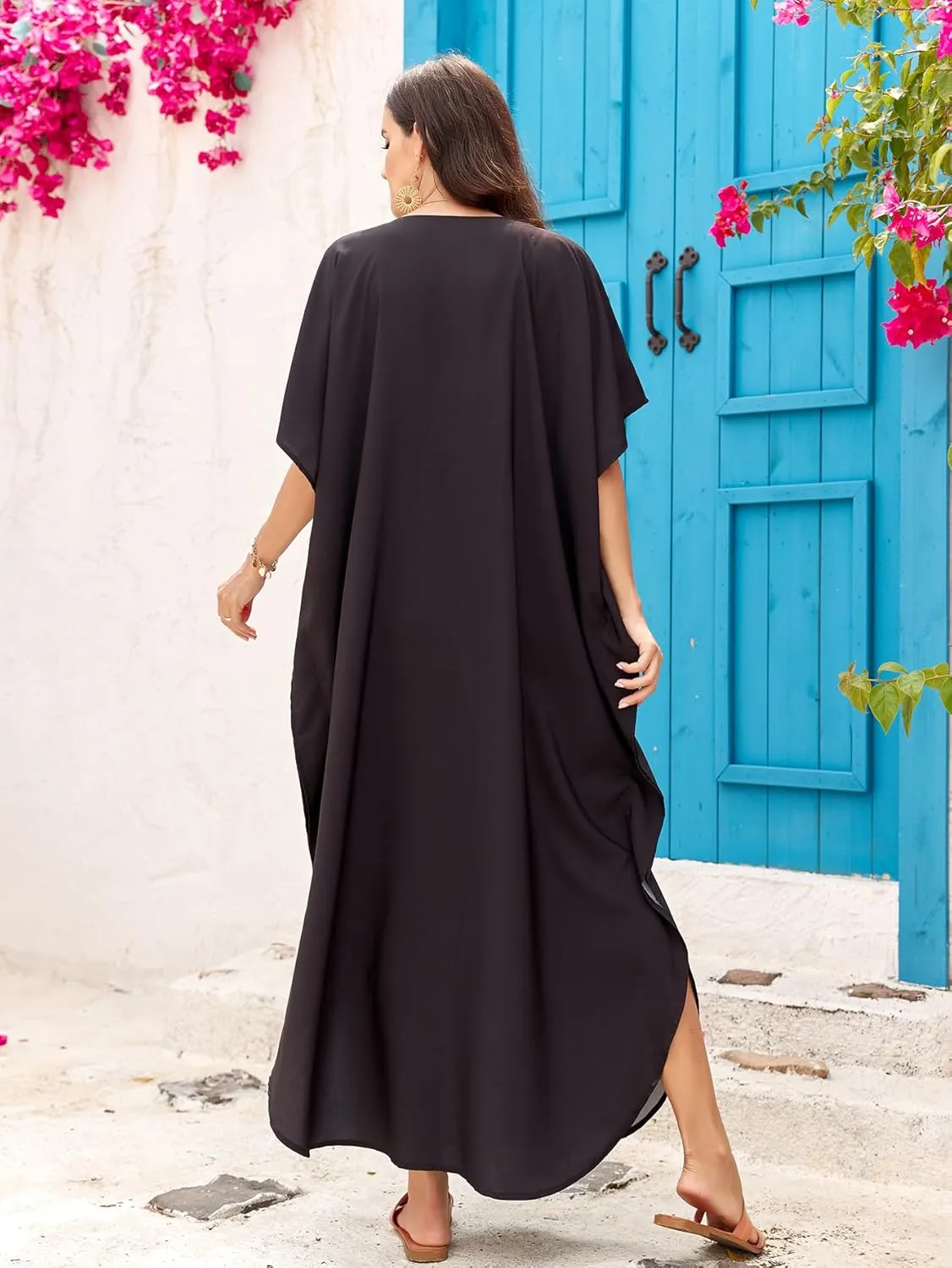 Women Kaftan Dress Coverups Swimwear Plus Size Floral Holiday Casual Dress Loose Fit One Size