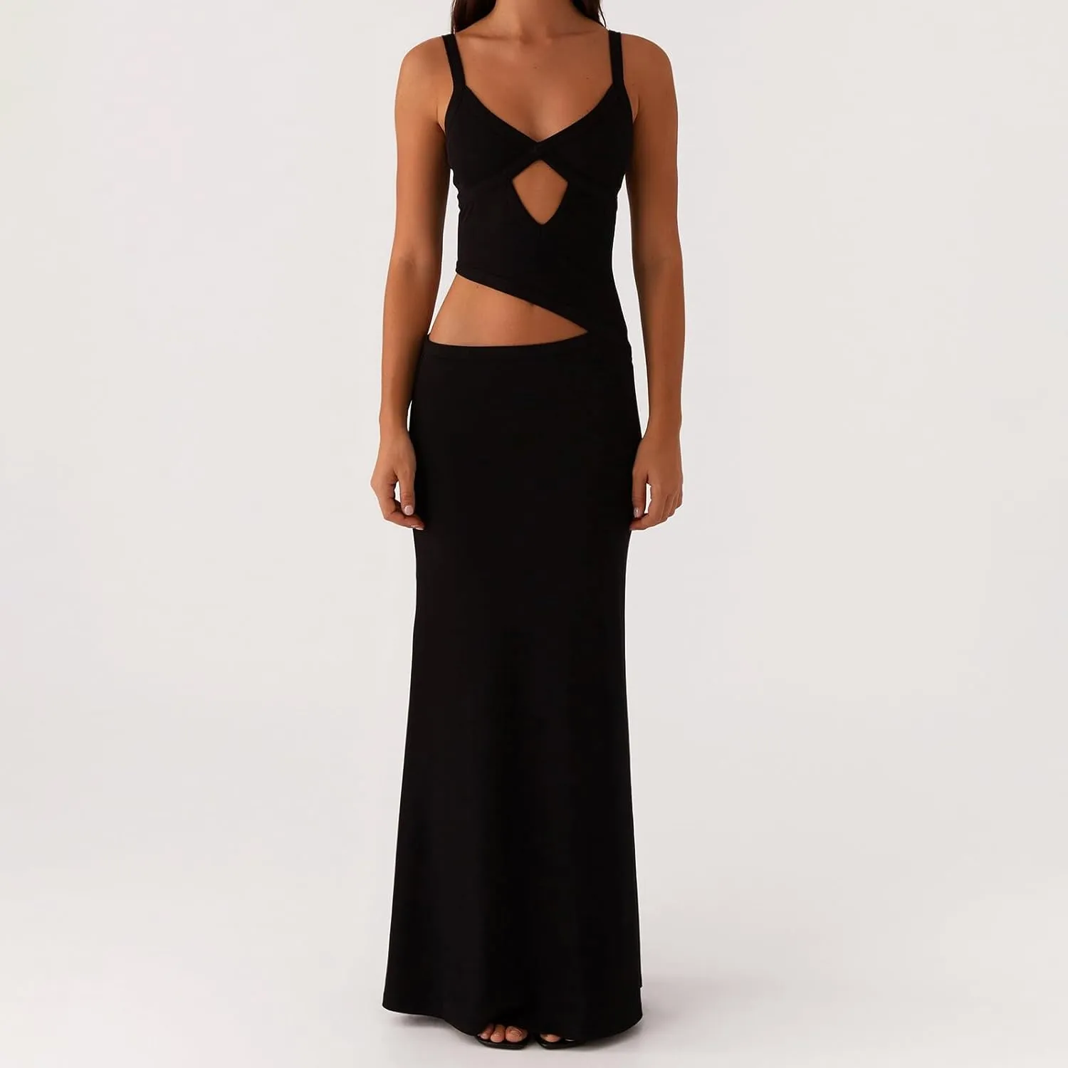 Women Spaghetti Strap Cut Out Maxi Dress Elegant Formal Cocktail Dresses Backless V-Neck Bodycon Long Slip Dress 2025