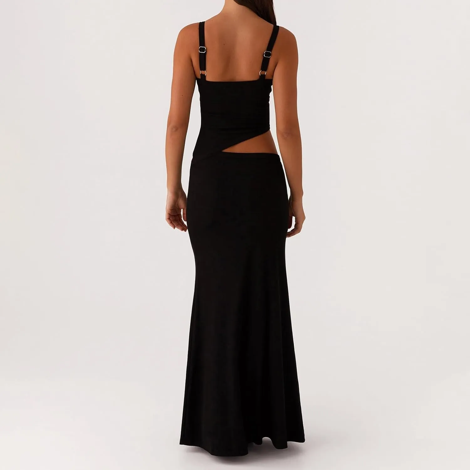 Women Spaghetti Strap Cut Out Maxi Dress Elegant Formal Cocktail Dresses Backless V-Neck Bodycon Long Slip Dress 2025