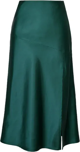 Women Summer High Waist Wrap Ruffled Side Slit Adjustable Waistband Midi Skirt