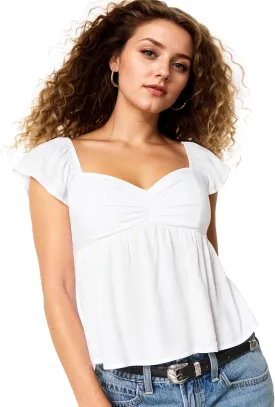 Women Sweetheart Neck Ruched Bust Peplum Hem Tank Top Ruffled Cap Sleeve Smocked Back Solid Flowy Tshirt Tops