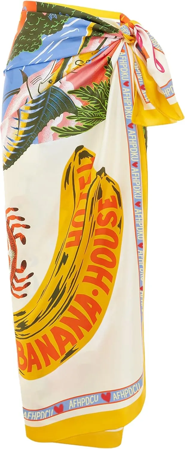 Women's Beach Swimwear Printed Long Sarong Coverups Bathing Suit Pareo Large Pashmina Wrap Skirt