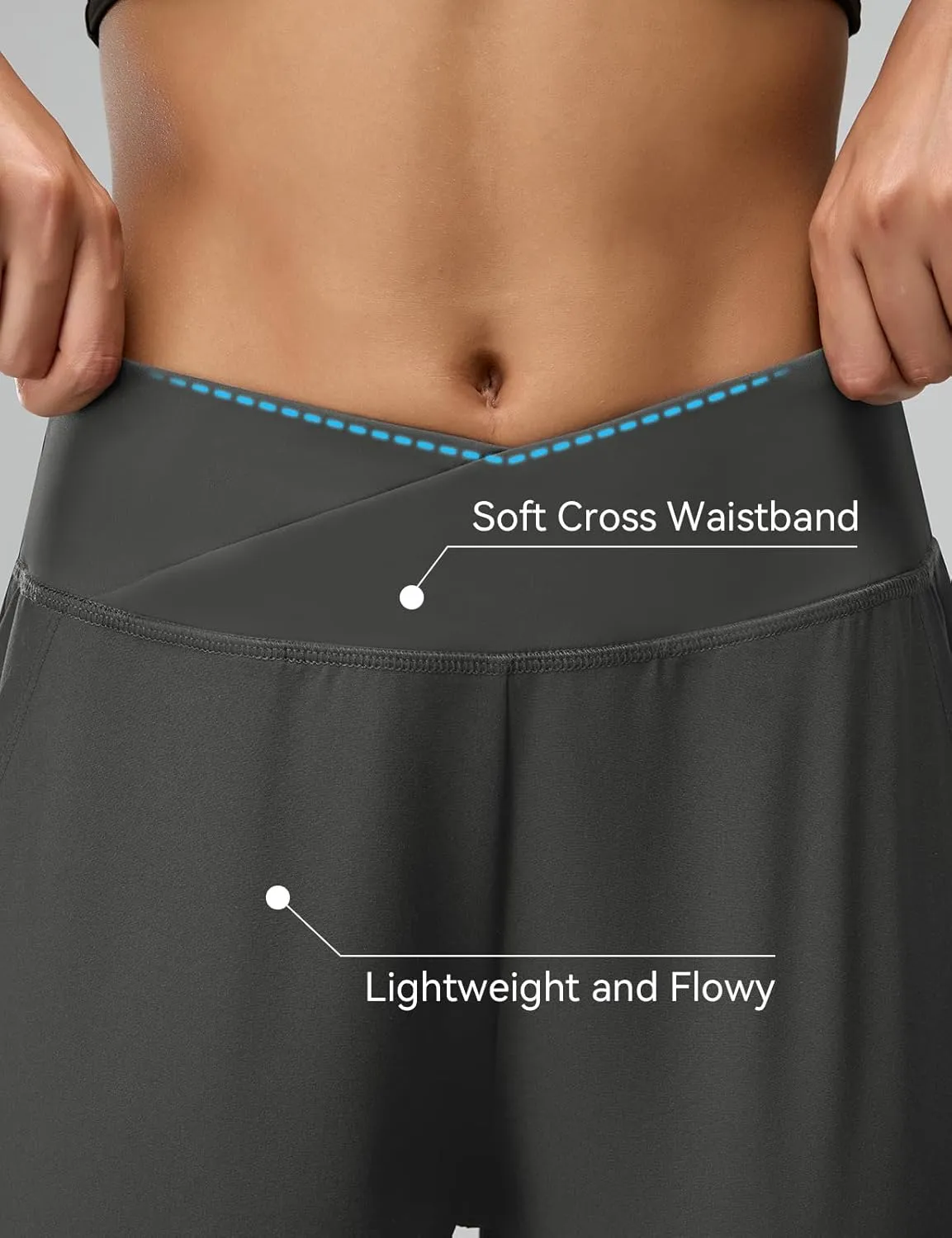Women's Travel Pants Cross High Waist Wide Leg Lounge Cropped Pants Lightweight Casual Yoga Trousers w Pockets