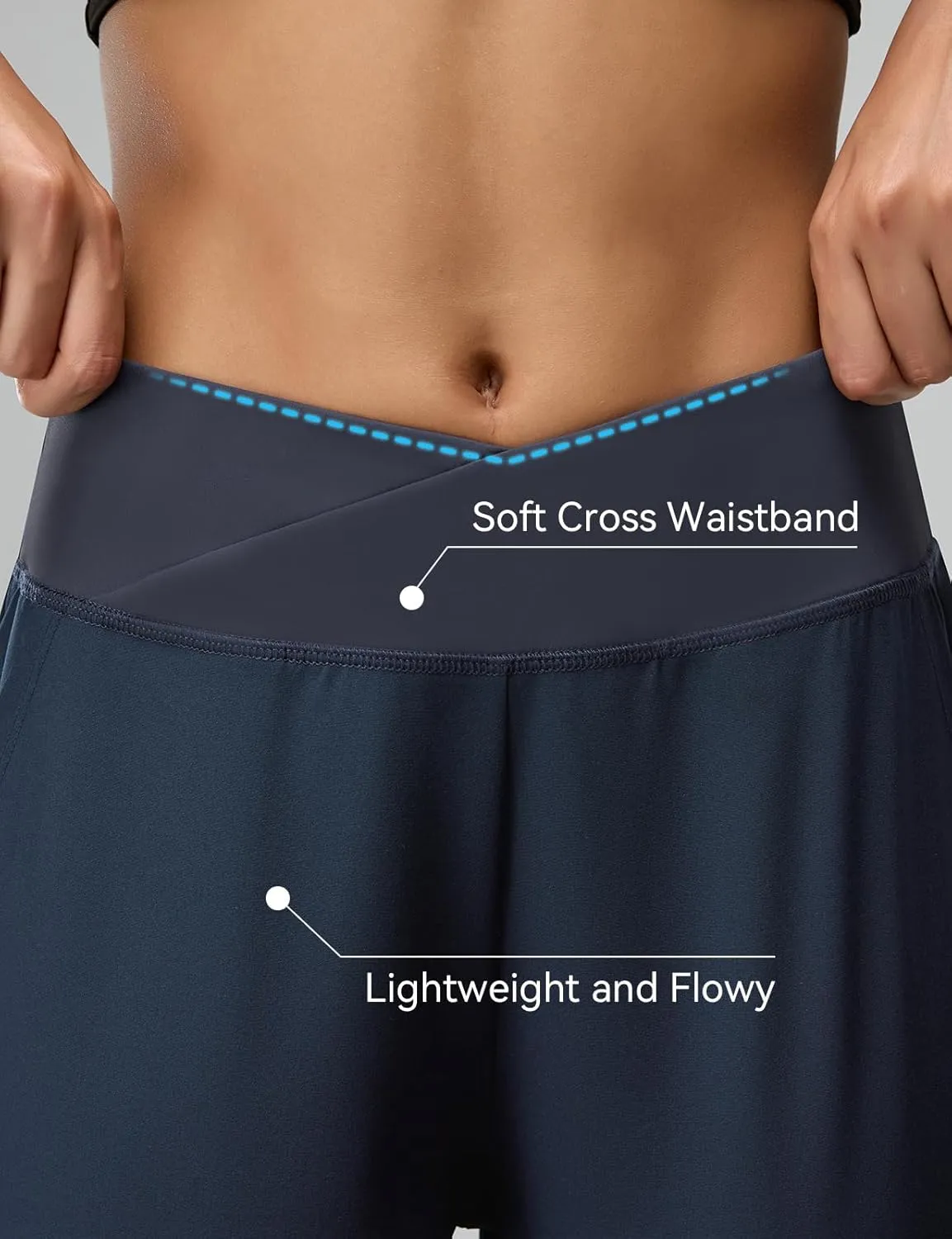 Women's Travel Pants Cross High Waist Wide Leg Lounge Cropped Pants Lightweight Casual Yoga Trousers w Pockets