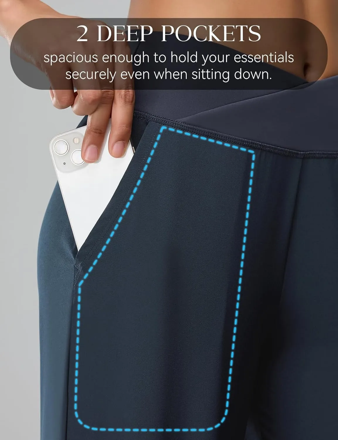 Women's Travel Pants Cross High Waist Wide Leg Lounge Cropped Pants Lightweight Casual Yoga Trousers w Pockets