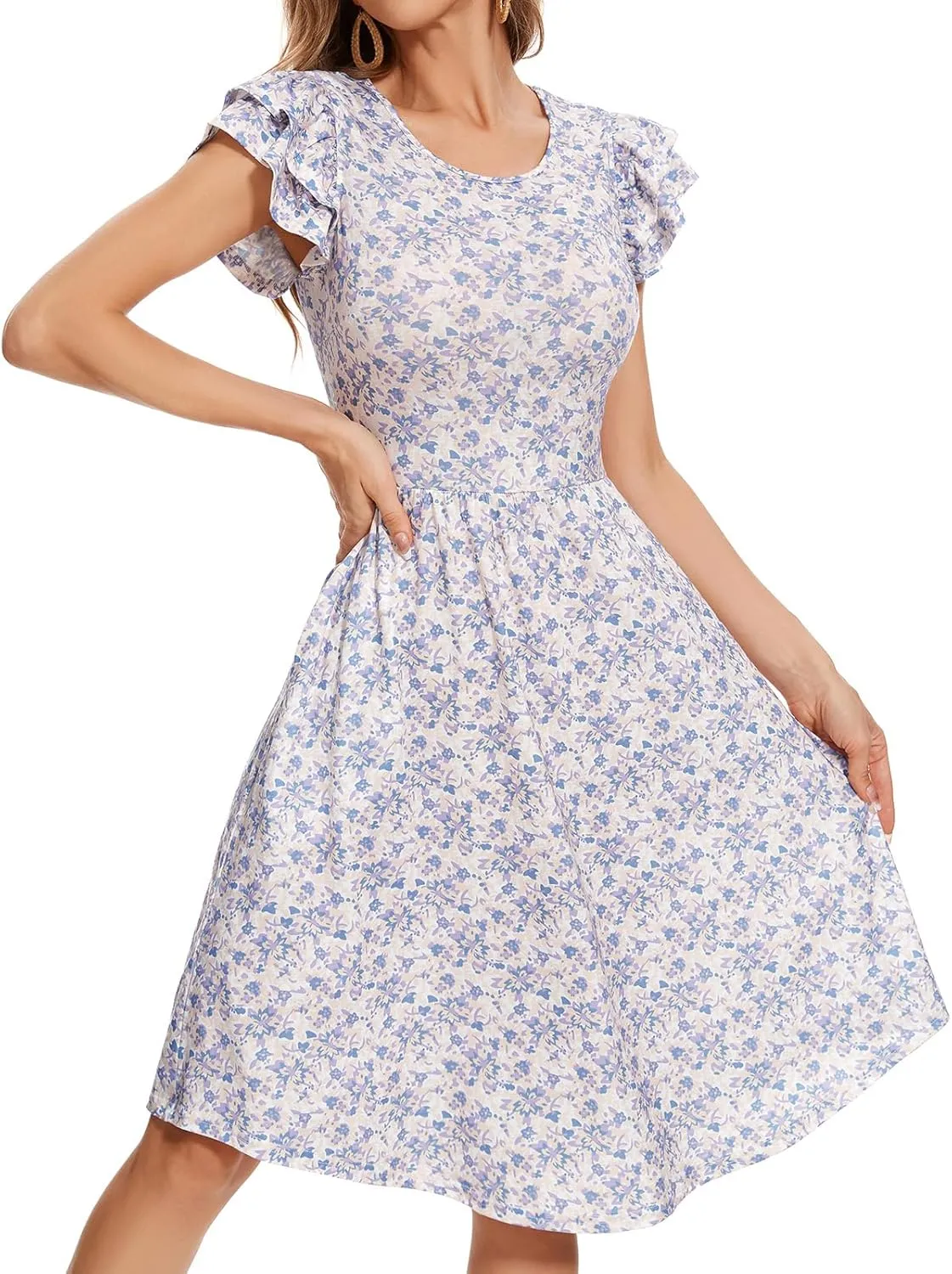 YATHON Casual Summer Dresses for Women with Pockets Crewneck Sundress