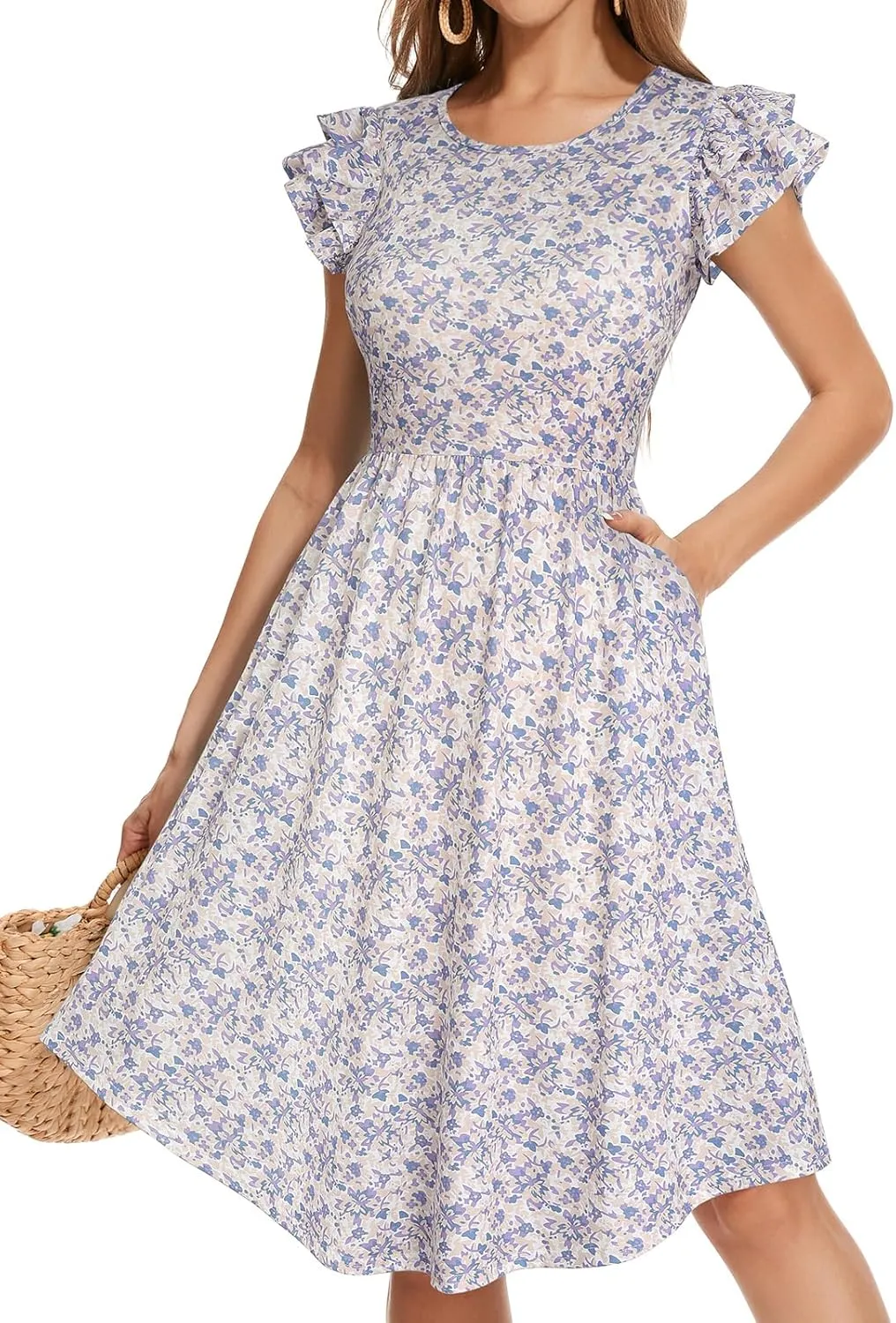 YATHON Casual Summer Dresses for Women with Pockets Crewneck Sundress