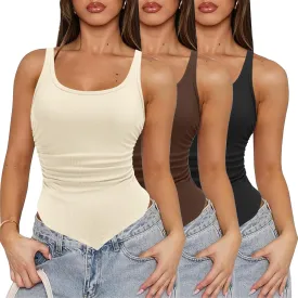 Zeagoo Ribbed Tank Tops for Women 3 Pack Sleeveless Scoop Neck Ruched Cute Summer Shirts