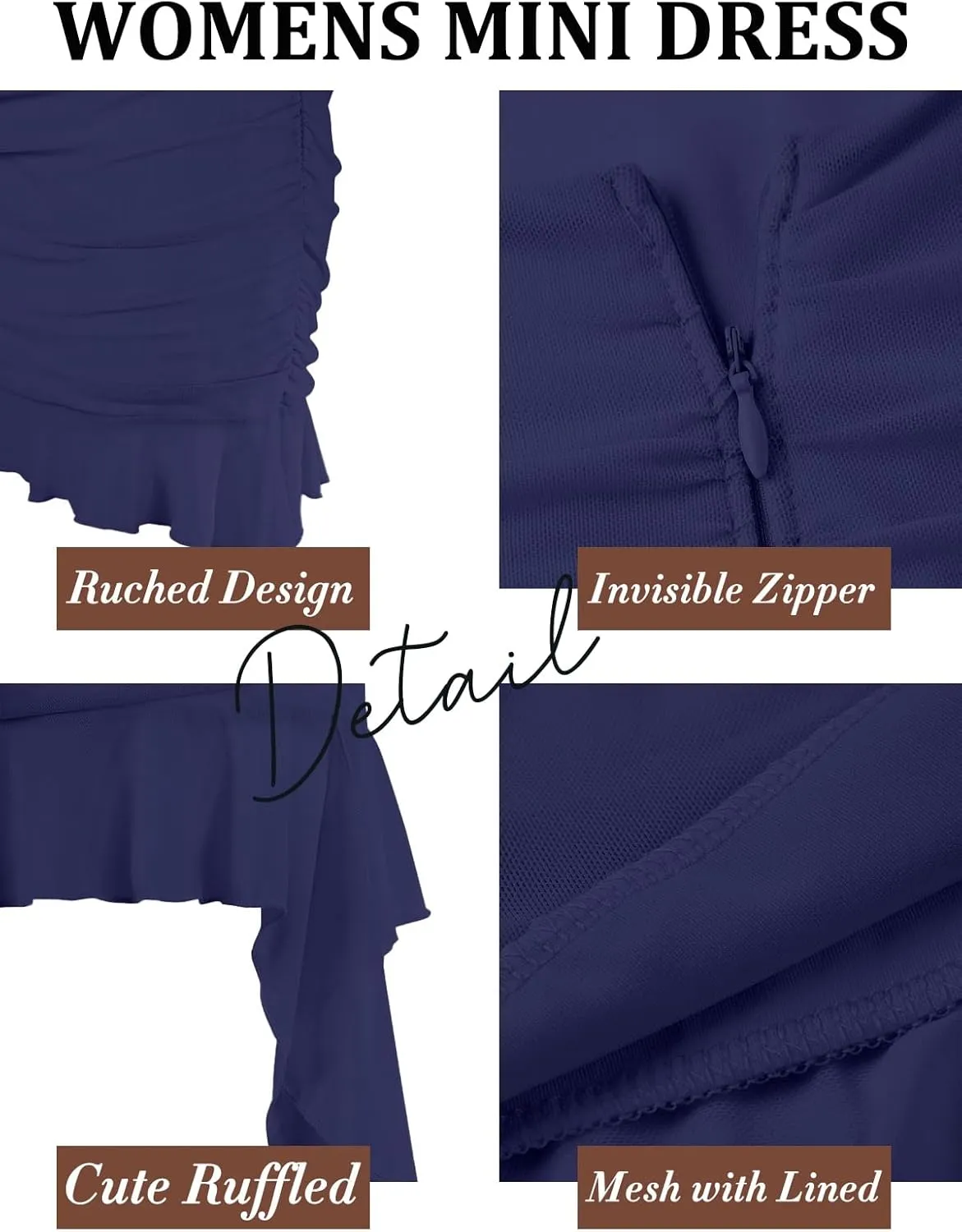 Zwurew Women's Bodycon Mini Dress Summer Sleeveless Ruched Mesh Ruffled Hem Club Party Dresses